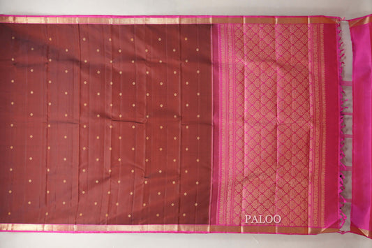 Reddish Brown with Hot Pink Borders Vintage Kanjivaram Silk Saree SS8923