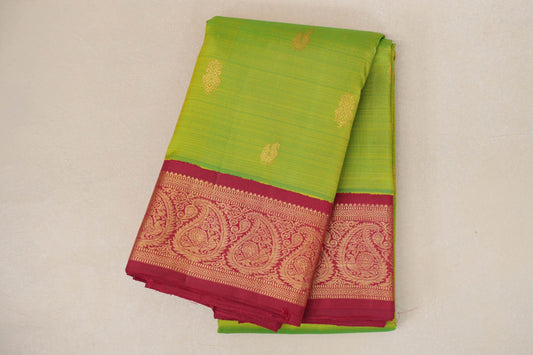 Dual Tone Green and Yellow with Deep Red Borders Vintage Kanjivaram Silk Saree SS8924