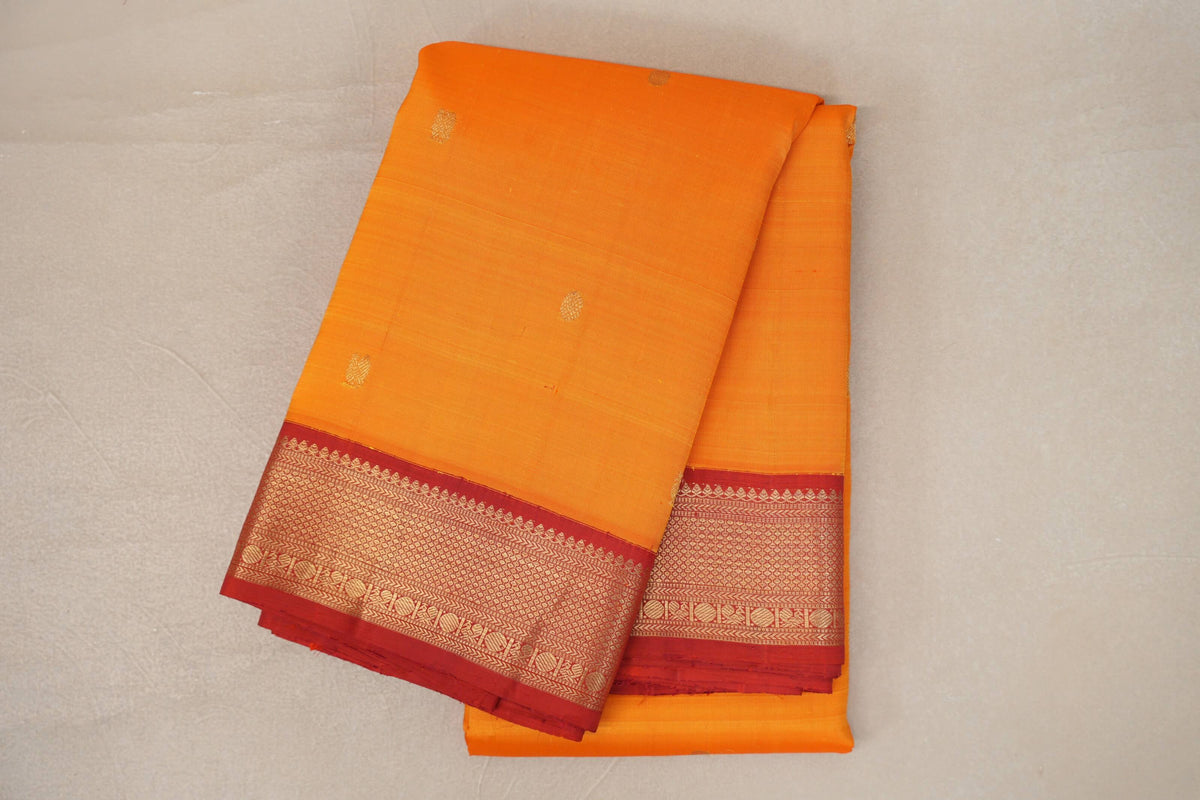 Mango Orange with Deep Red Borders Vintage Kanjivaram Silk Saree