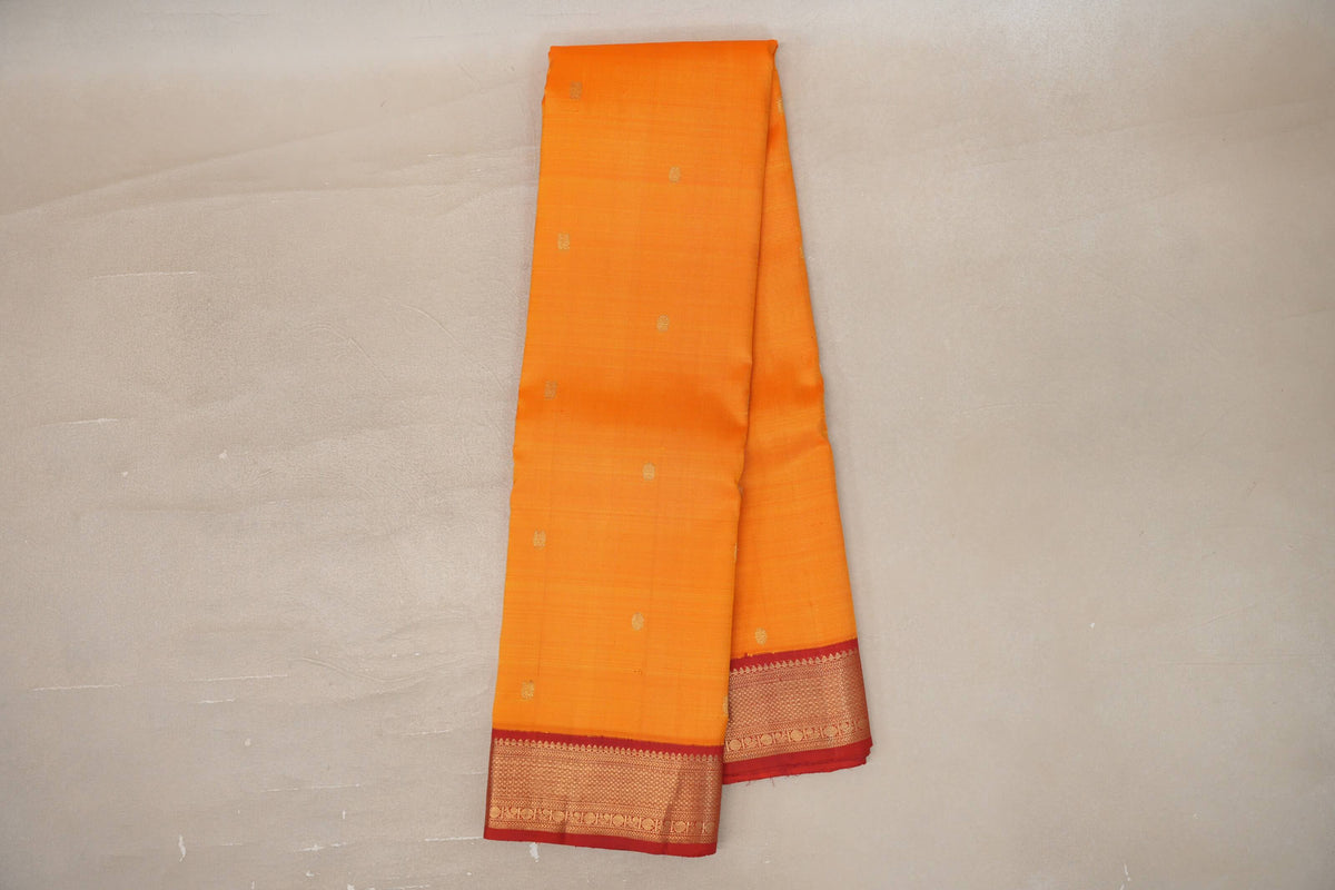 Online Mango Orange with Deep Red Borders Vintage Kanjivaram Silk Saree