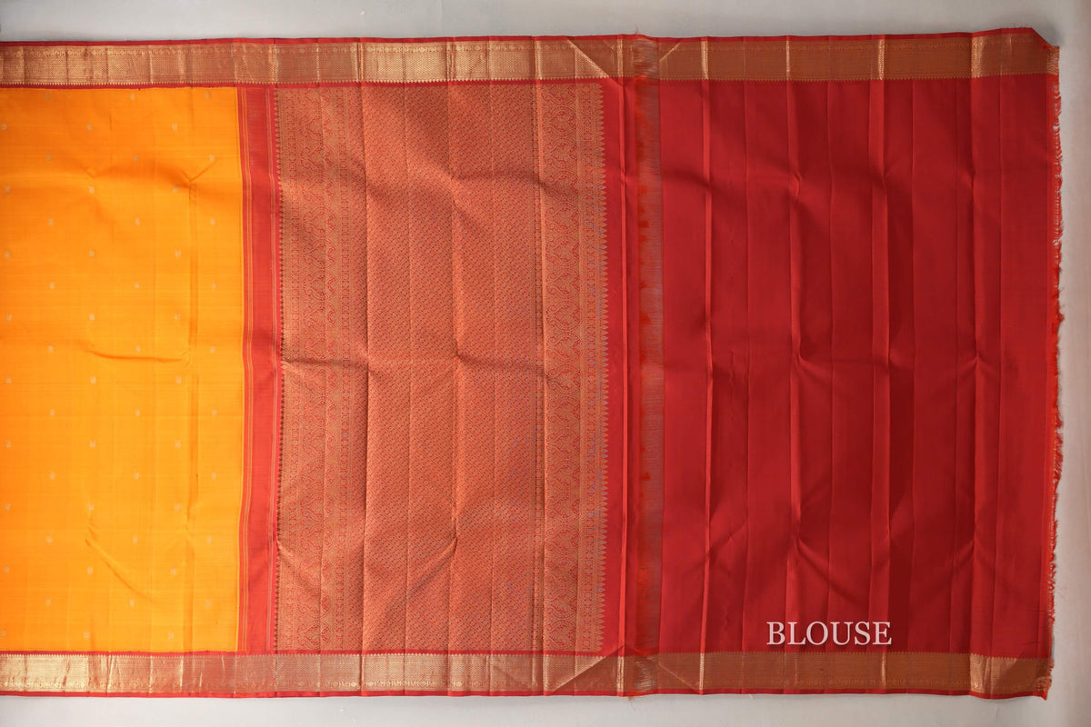 Mango Orange with Deep Red Borders Vintage Kanjivaram Silk Saree blouse