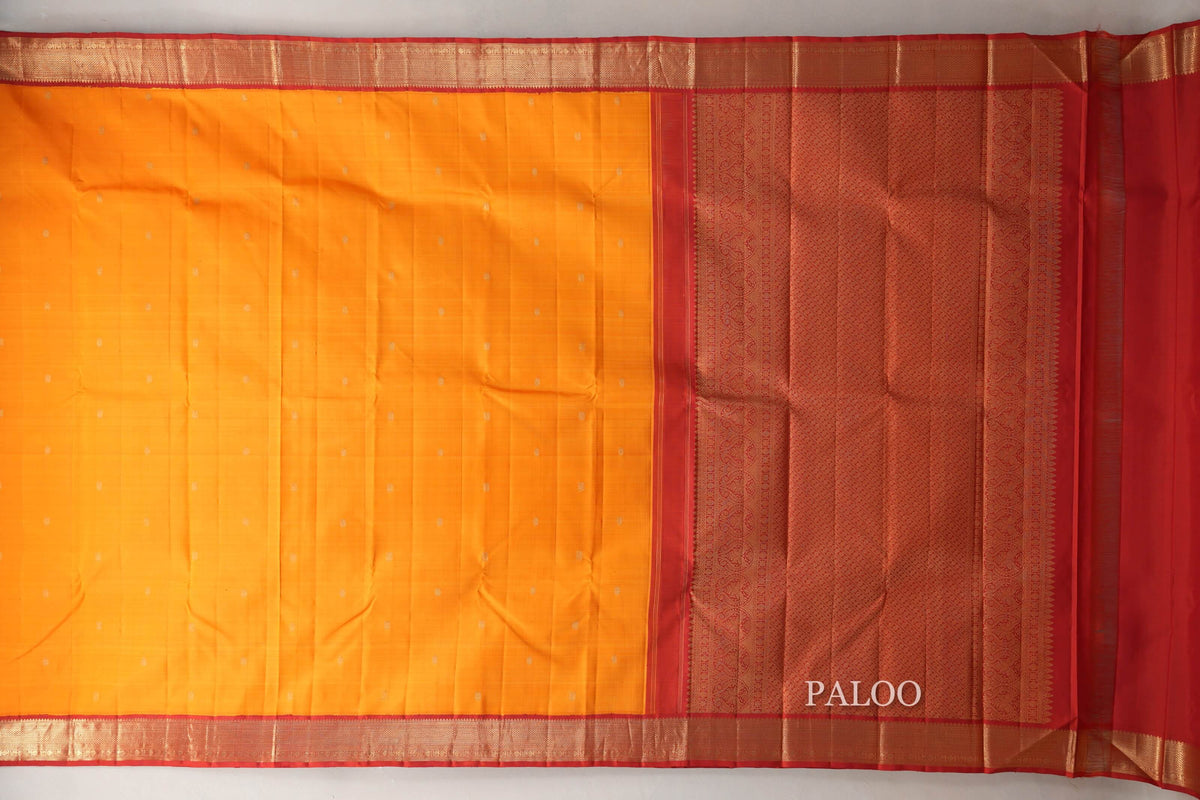 Mango Orange with Deep Red Borders Vintage Kanjivaram Silk Saree paloo