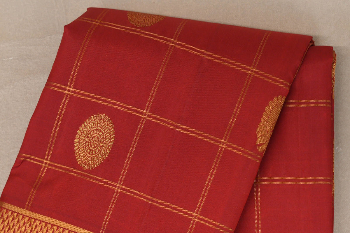Deep Red with Deep Red & Dark Green Selvedge Borders Vintage Kanjivaram Silk Saree body
