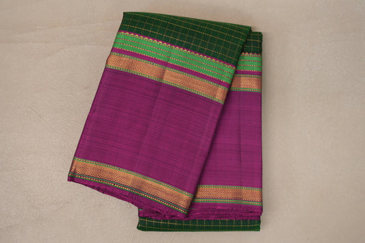 Deep Bottle Green with Deep Magenta Borders Vintage Kanjivaram Silk Saree