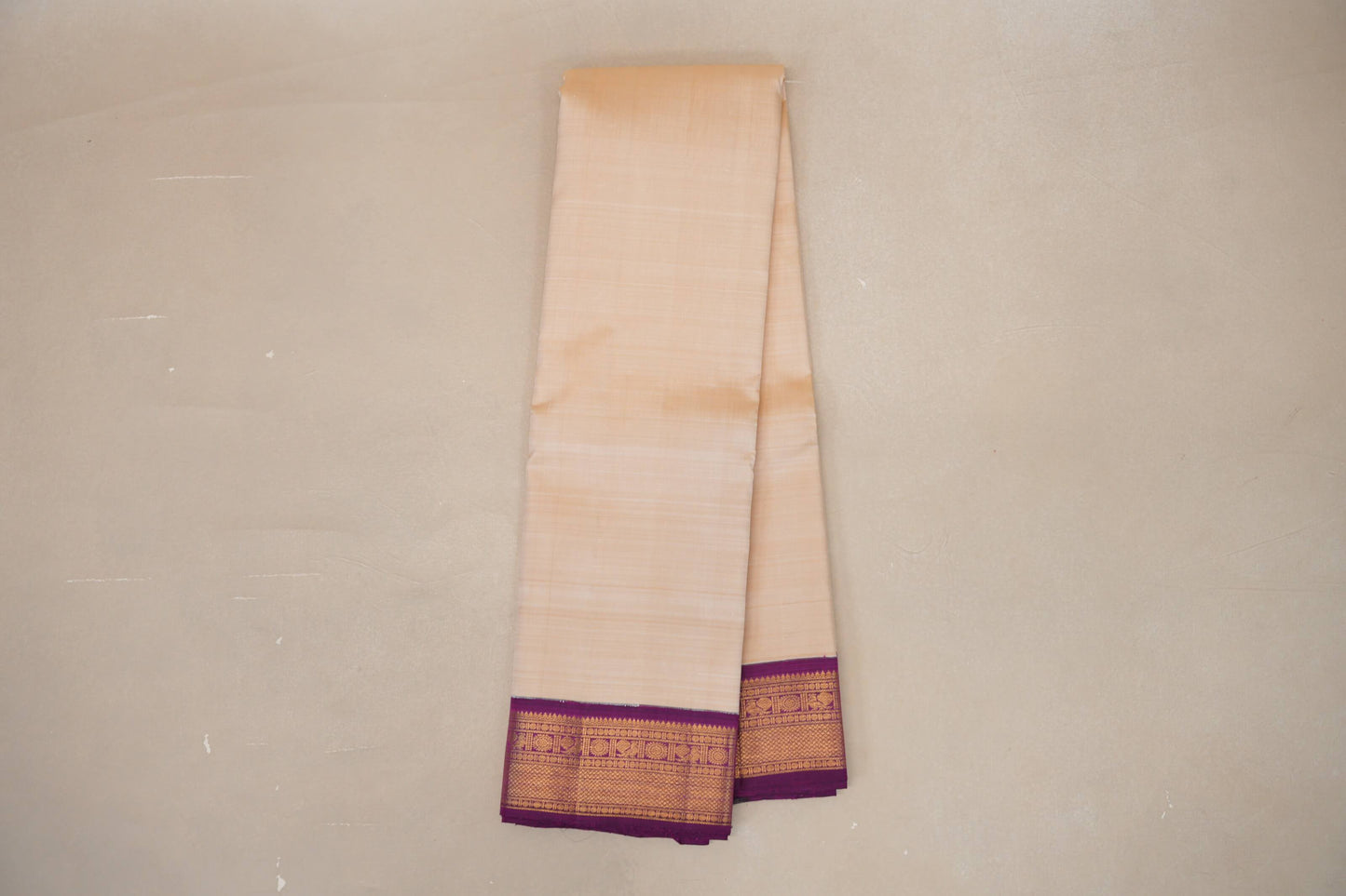 Cream with Deep Violet Borders Vintage Kanjivaram Silk Saree SS8927
