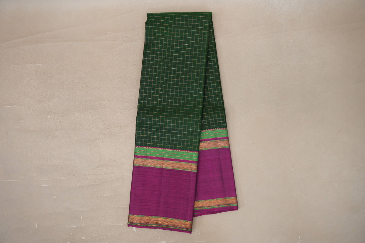 Online Deep Bottle Green with Deep Magenta Borders Vintage Kanjivaram Silk Saree