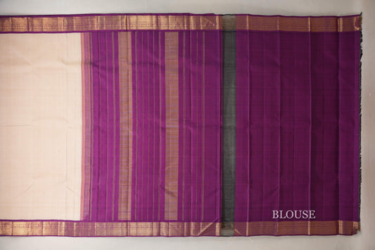 Cream with Deep Violet Borders Vintage Kanjivaram Silk Saree SS8927
