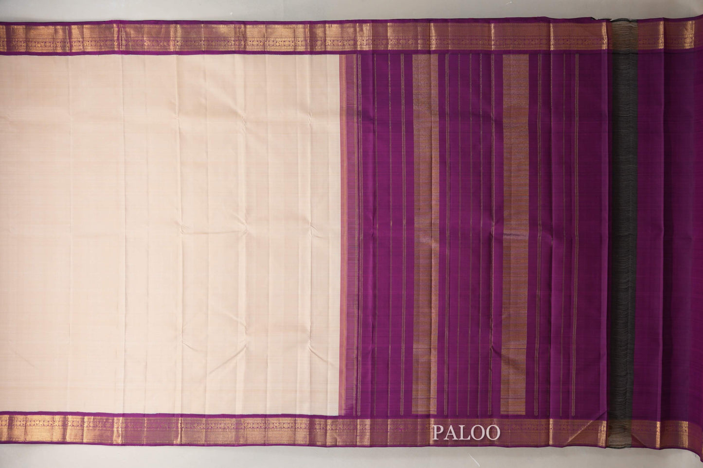Cream with Deep Violet Borders Vintage Kanjivaram Silk Saree SS8927