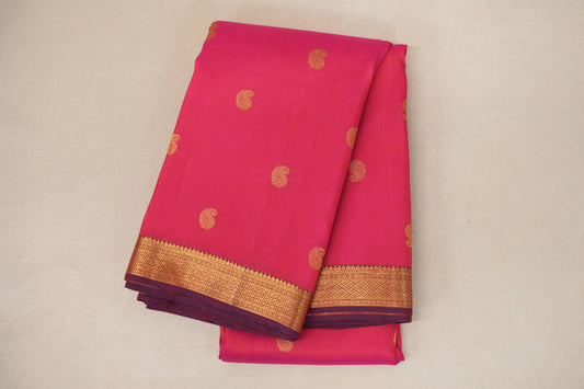 Rani Pink with Blue Selvedge Plant Based Kanjivaram Silk Saree SS8928