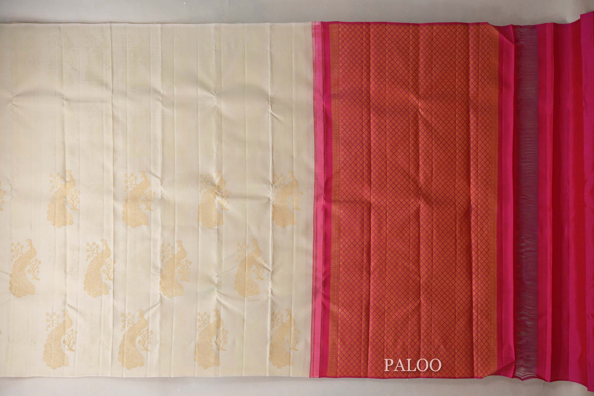 Pastel Pistachio Green Borderless Vintage Kanjivaram Silk Saree paloo