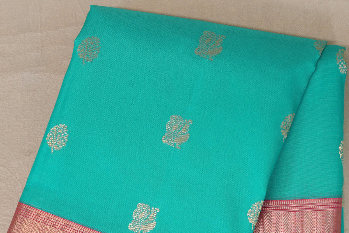 Aqua Green with Bright pink Borders Soft Silk Saree body
