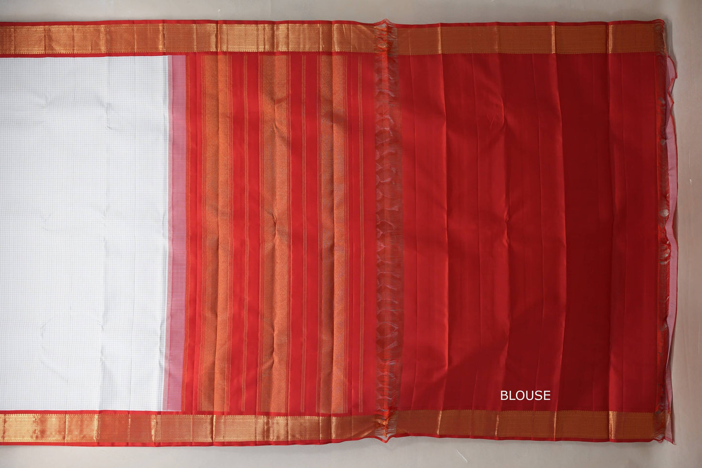 White with red Borders Vintage Kanjivaram Silk Saree SS8929