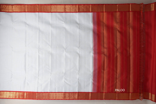 White with red Borders Vintage Kanjivaram Silk Saree SS8929