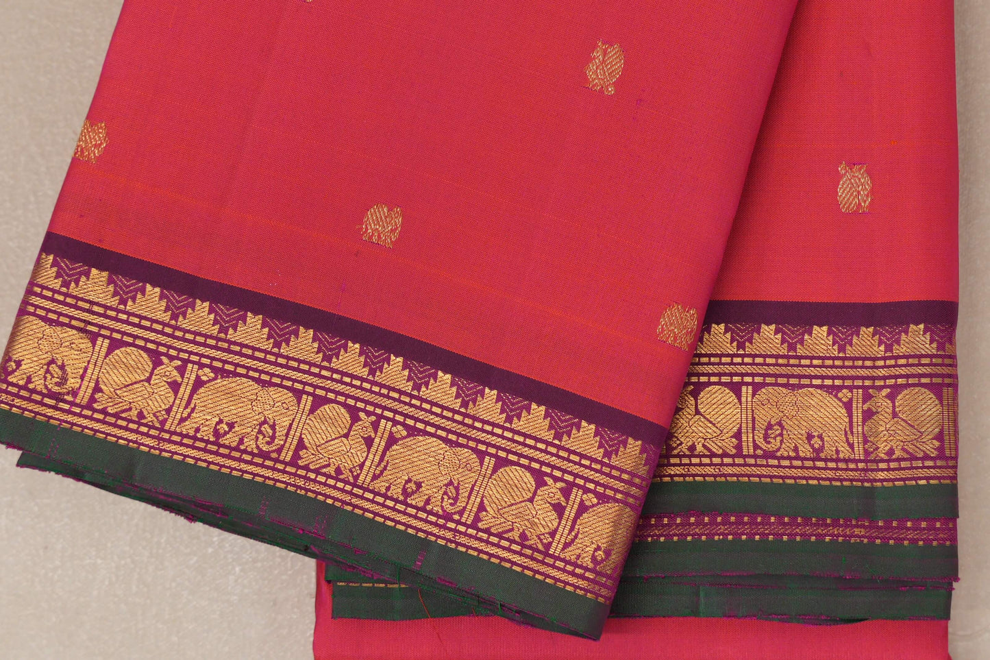 Dual Tone of Orange and Pink Vintage Kanjivaram Silk Saree SS8930