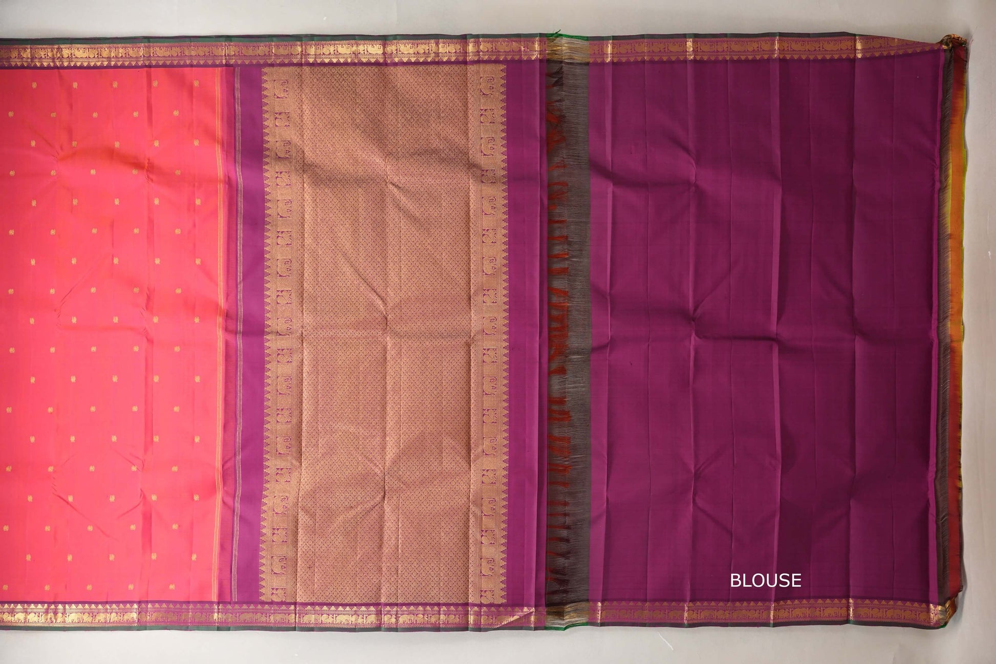 Dual Tone of Orange and Pink Vintage Kanjivaram Silk Saree  blouse