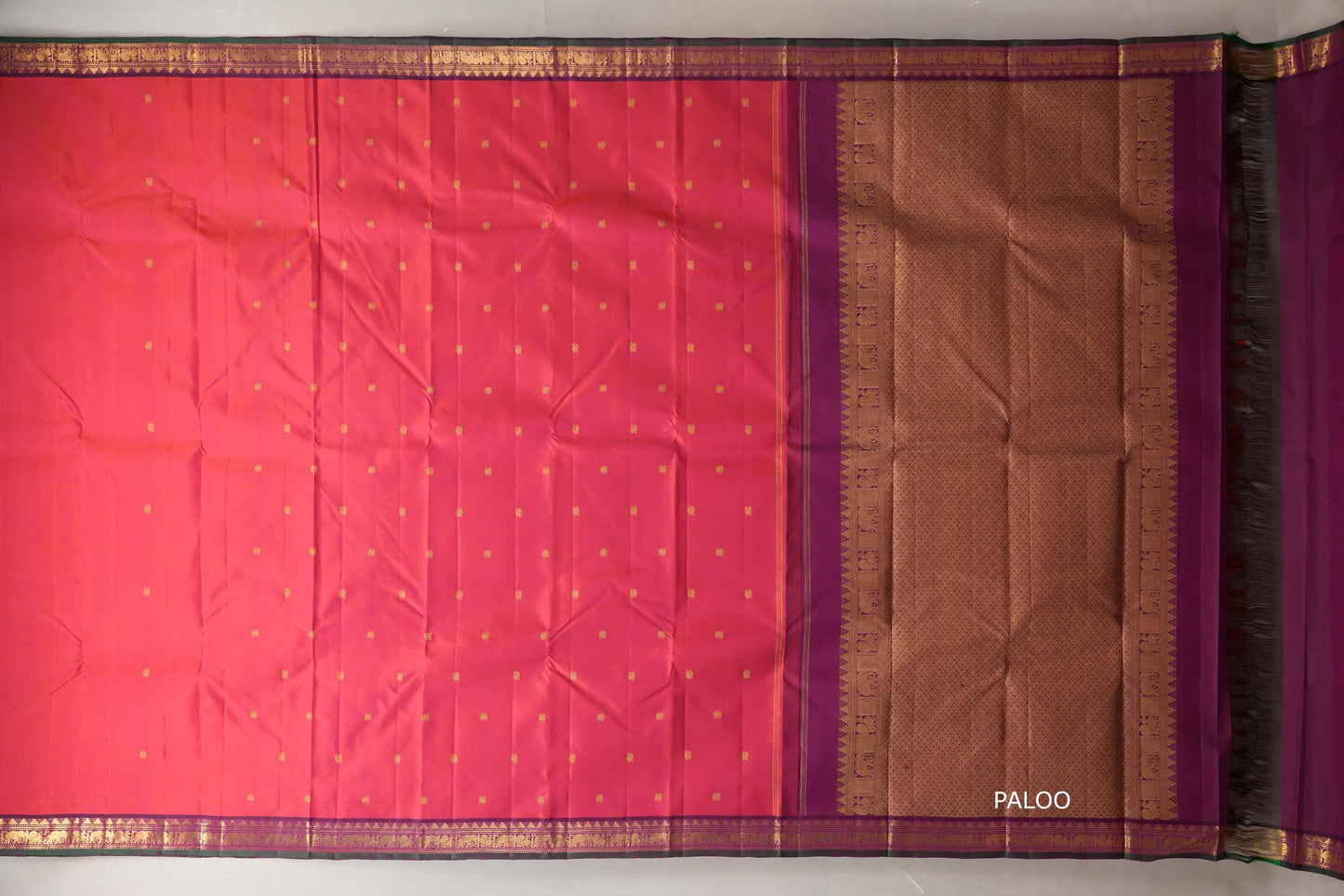 Dual Tone of Orange and Pink Vintage Kanjivaram Silk Saree  paloo