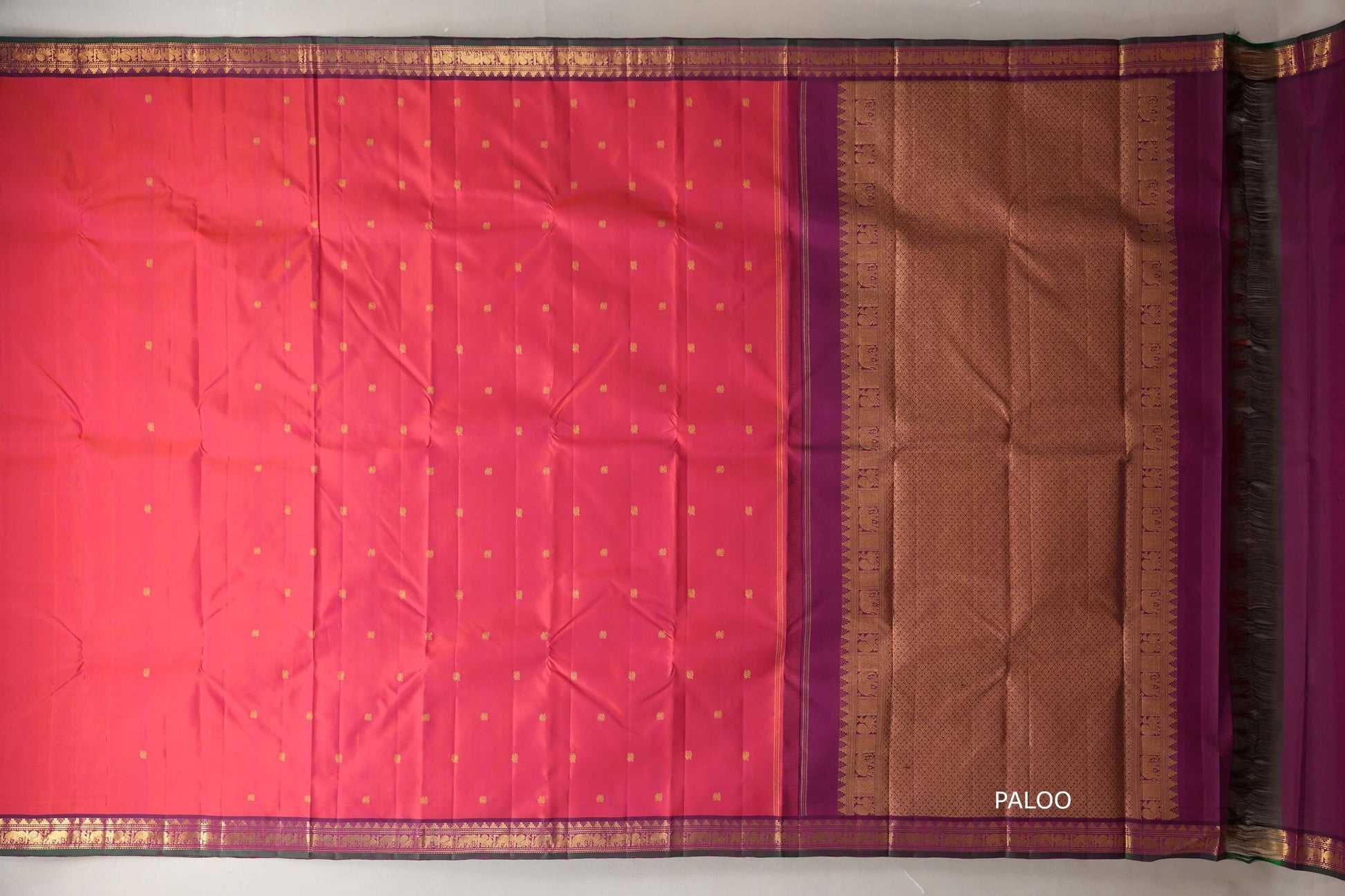 Dual Tone of Orange and Pink Vintage Kanjivaram Silk Saree  paloo