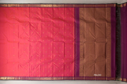 Dual Tone of Orange and Pink Vintage Kanjivaram Silk Saree  paloo