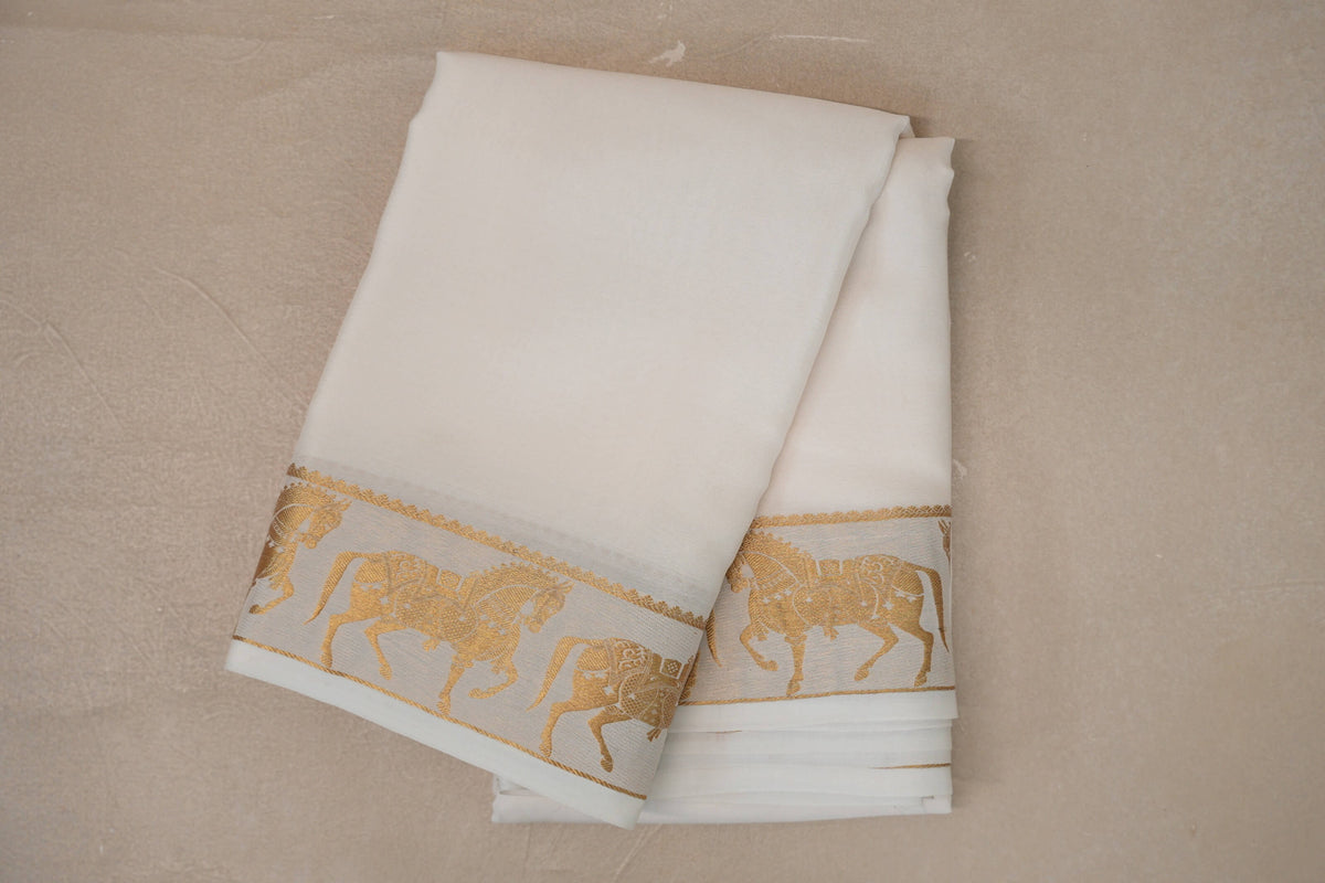 Milk White Mysore Silk Saree