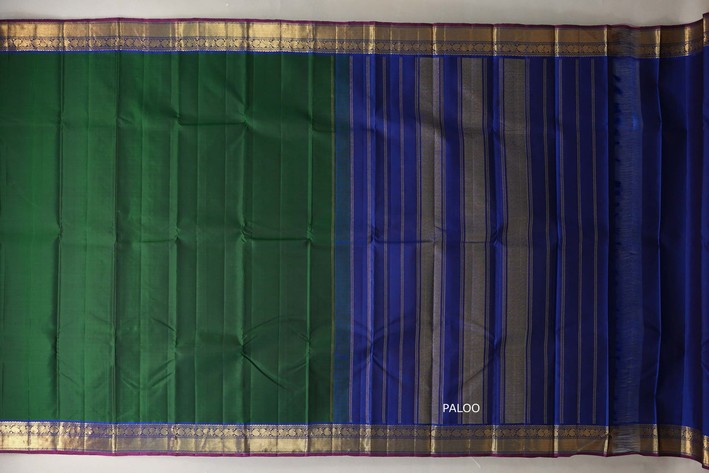 Deep Emerald Green Vintage Kanjivaram Silk Saree paloo