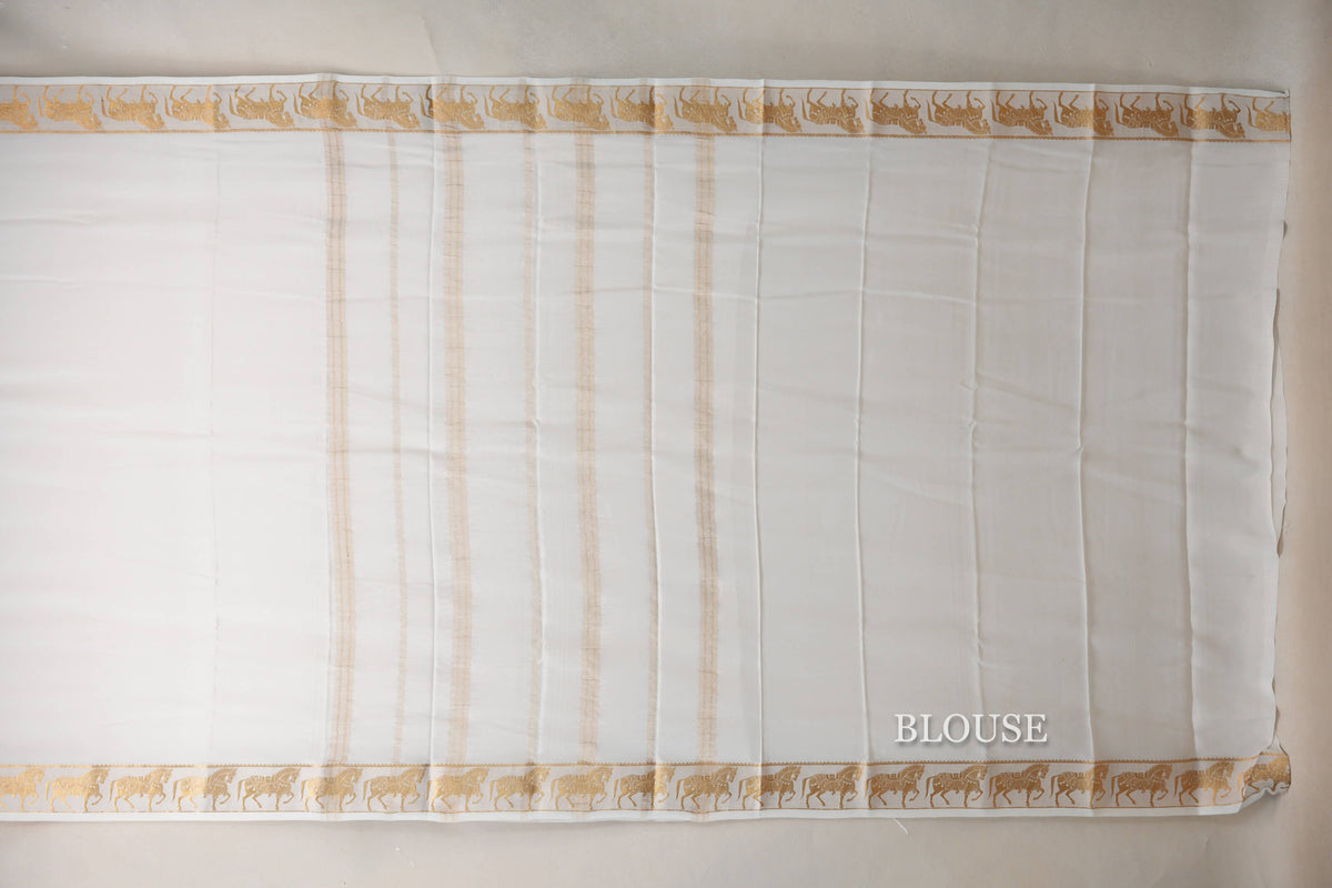 Milk White Mysore Silk Saree blouse