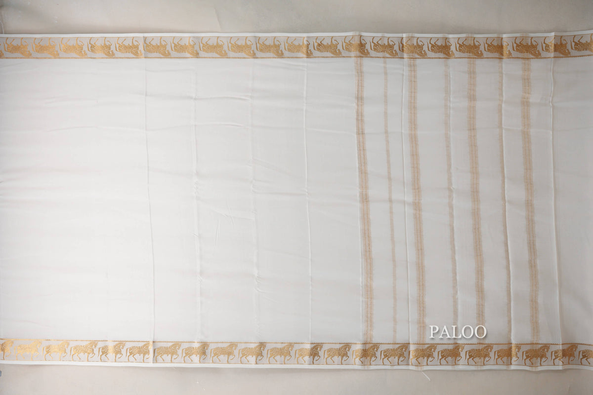 Milk White Mysore Silk Saree paloo