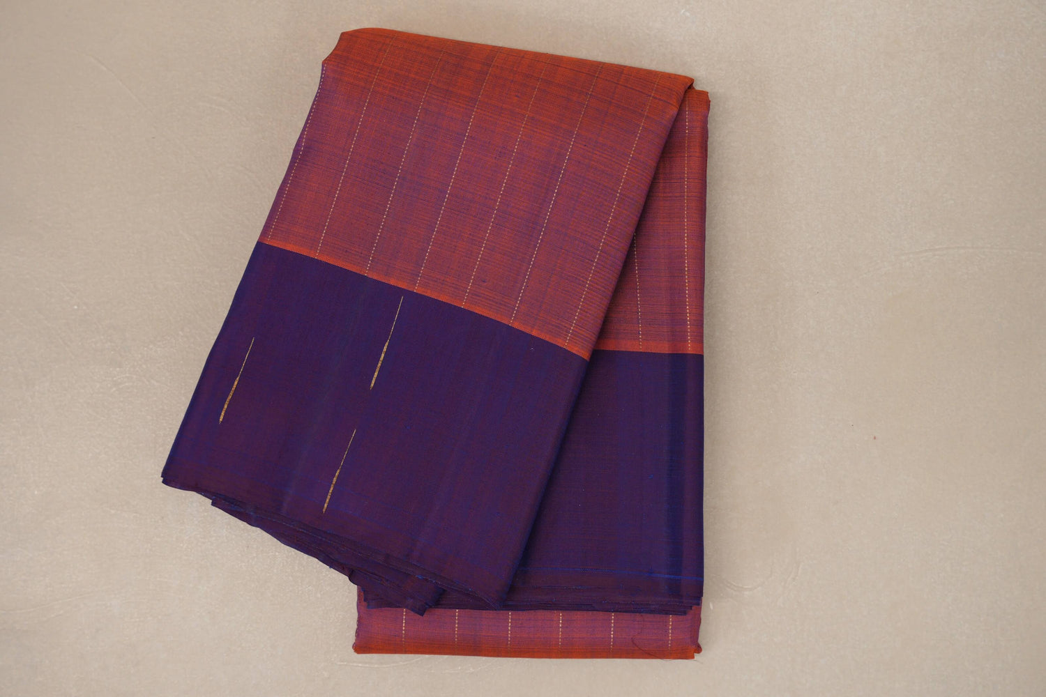 Dual Tone of Orange and Blue Plant Based Kanjivaram Silk Saree by Shreenivas Silks 