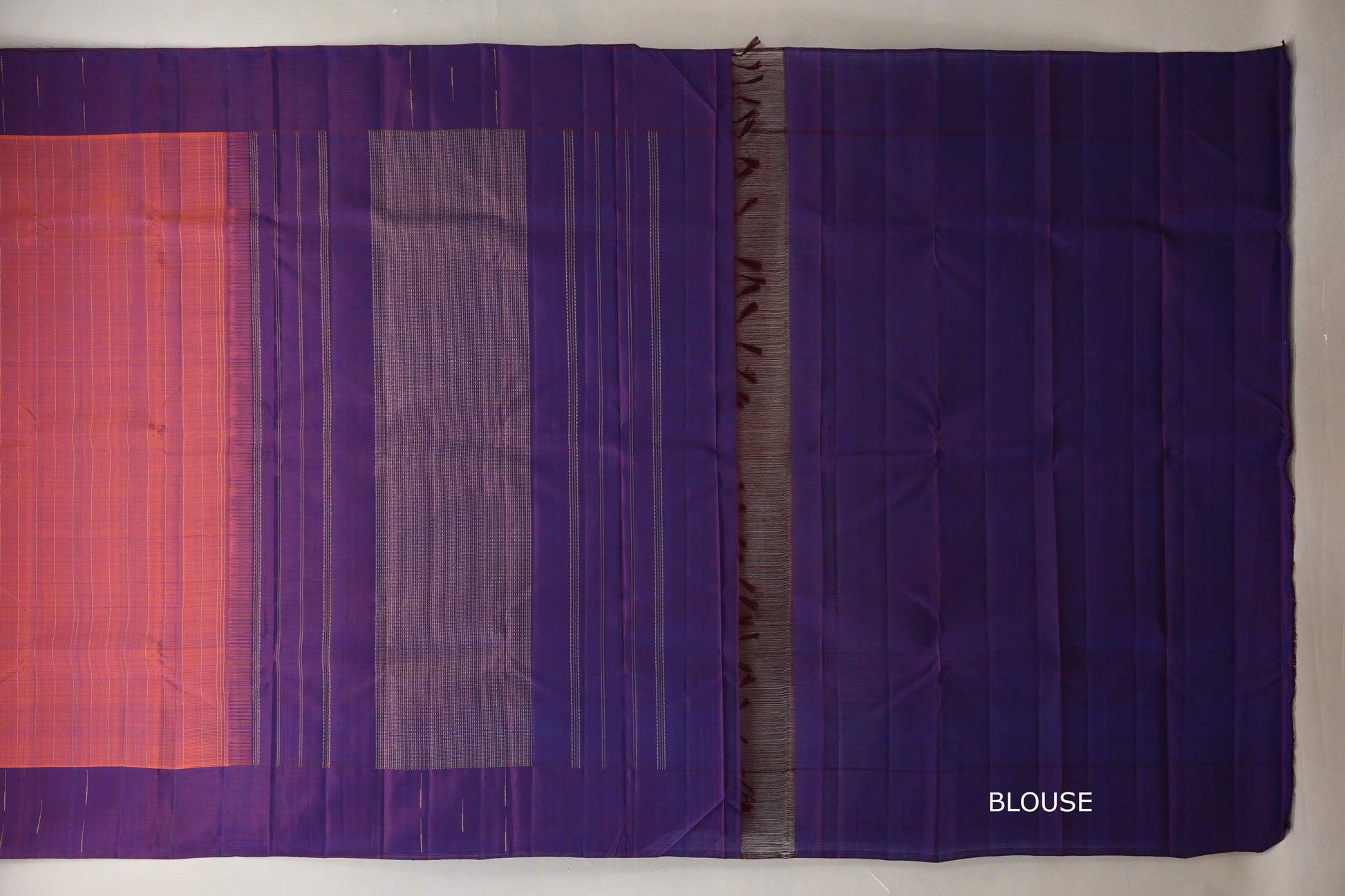 Dual Tone of Orange and Blue Plant Based Kanjivaram Silk Saree by Shreenivas Silks  blouse