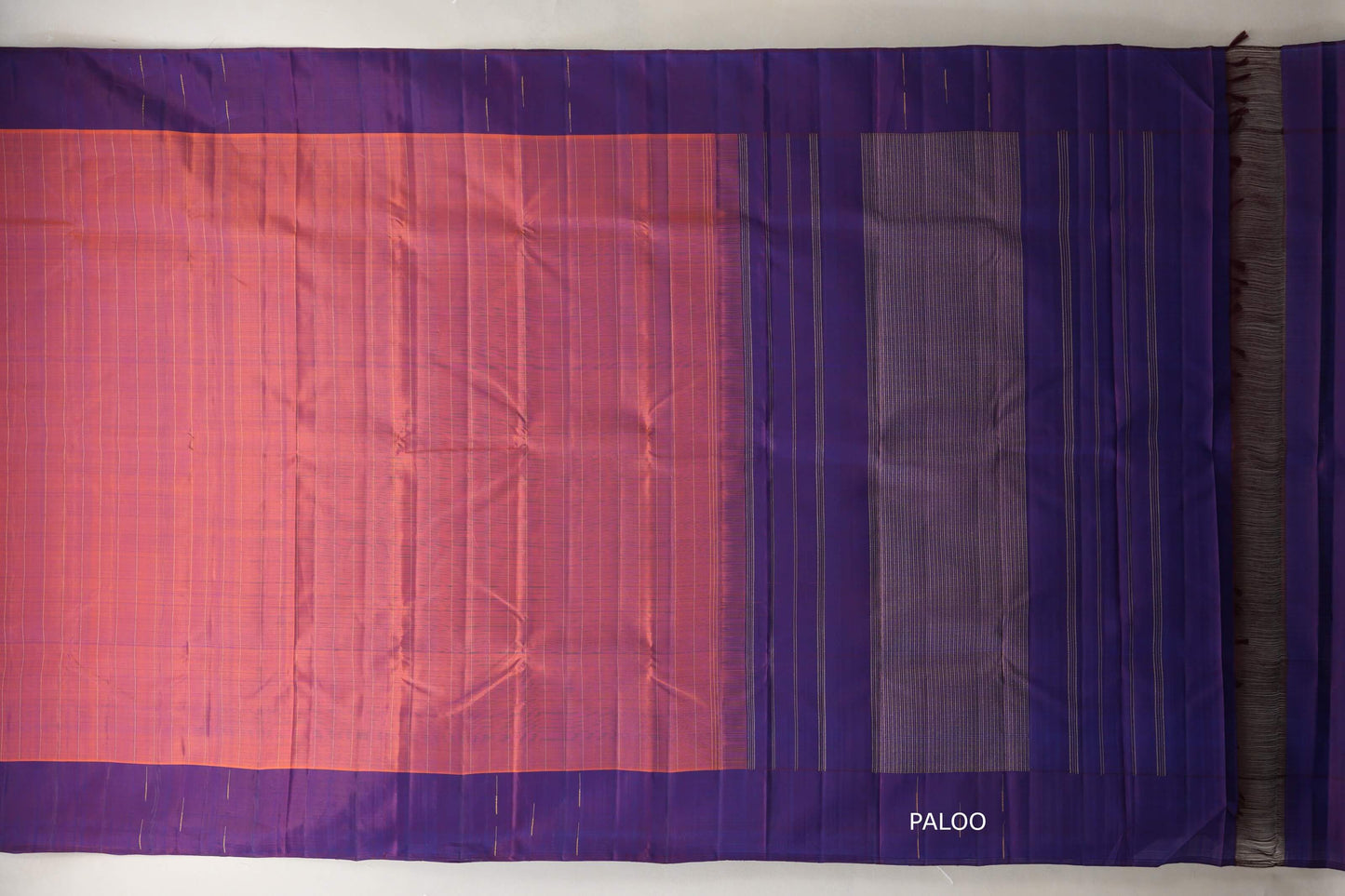 Dual Tone of Orange and Blue Plant Based Kanjivaram Silk Saree by Shreenivas Silks paloo
