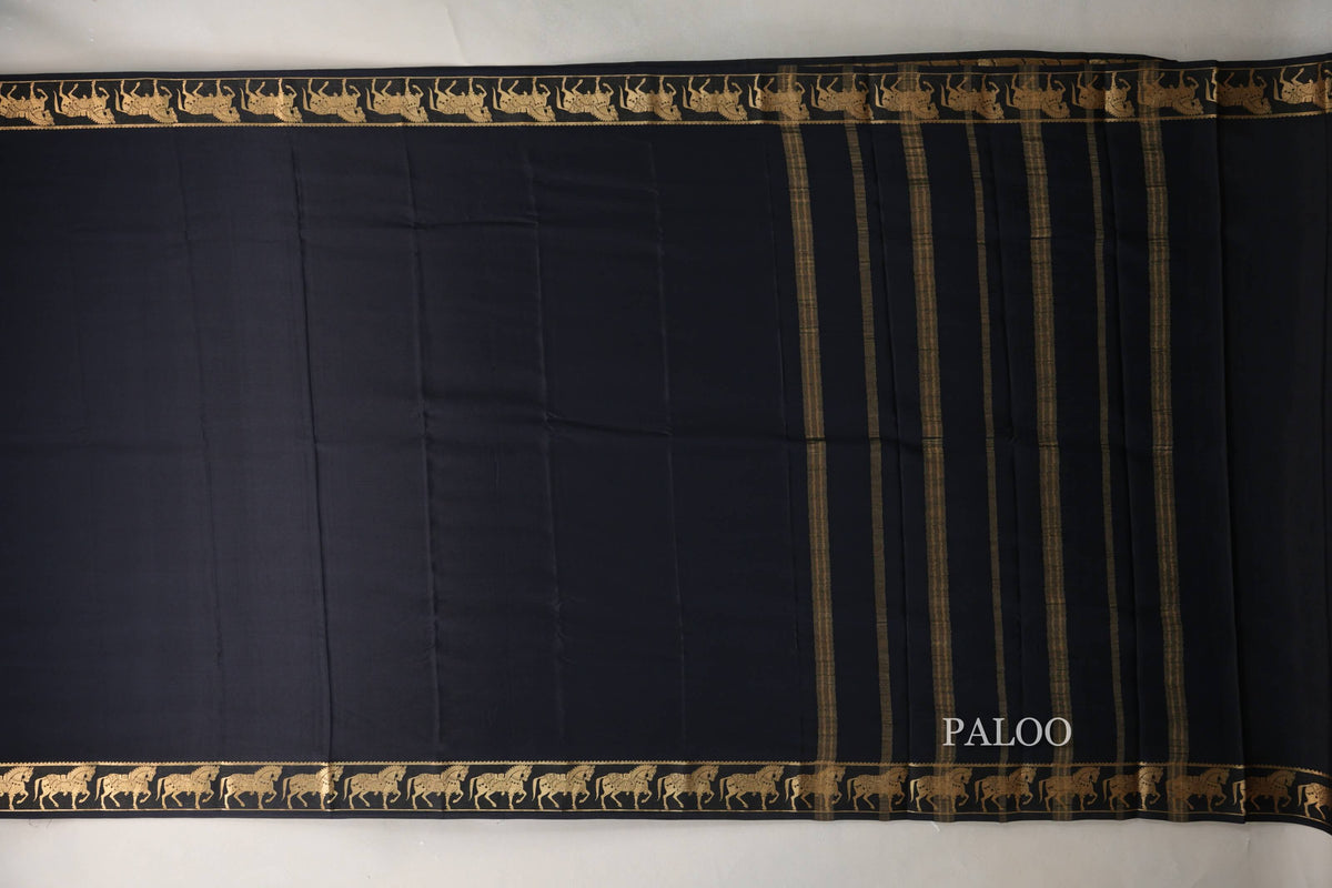 Black Mysore Silk Saree paloo