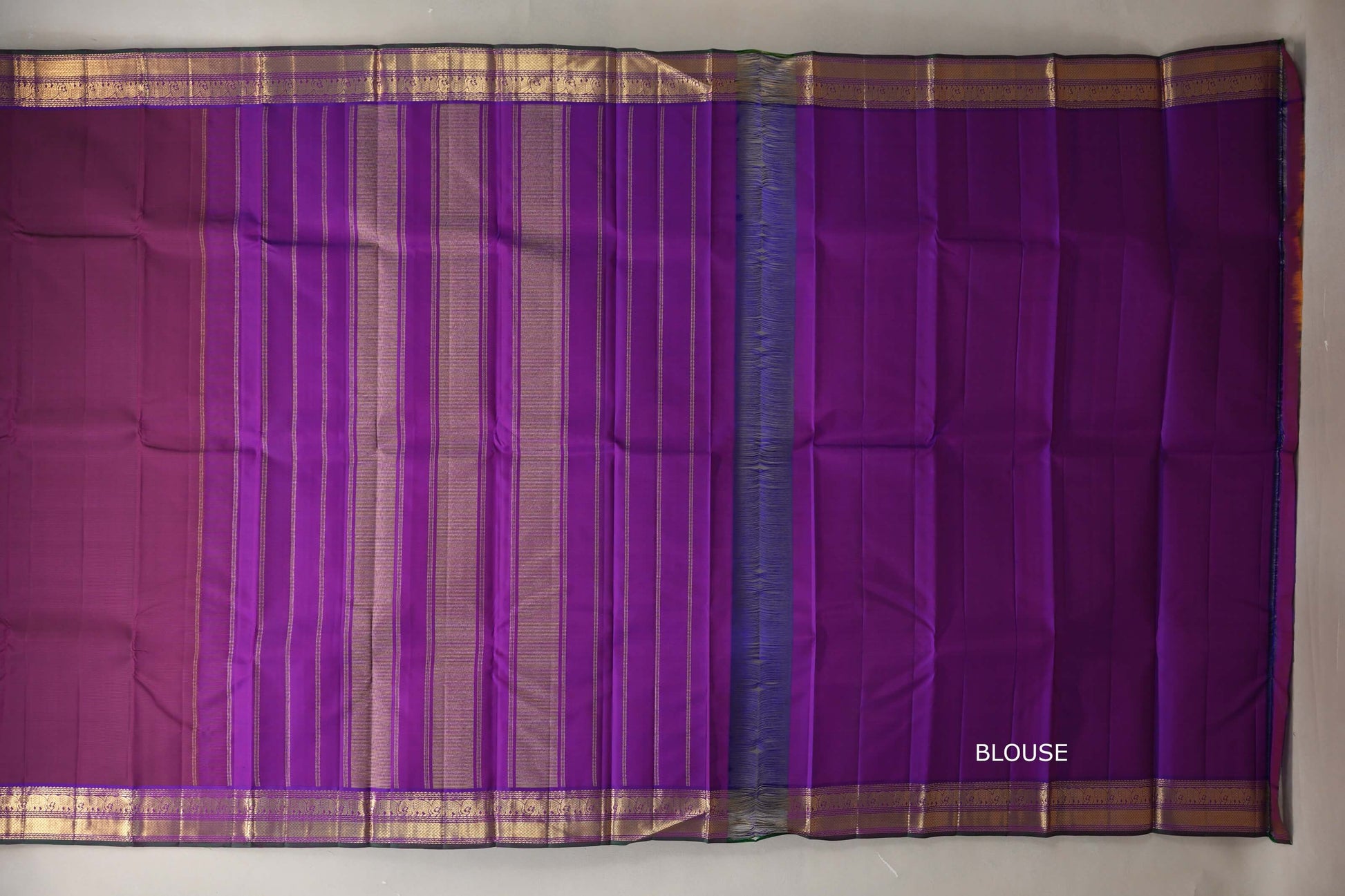 Plum purple Vintage Kanjivaram Silk Saree by Shreenivas Silks blouse