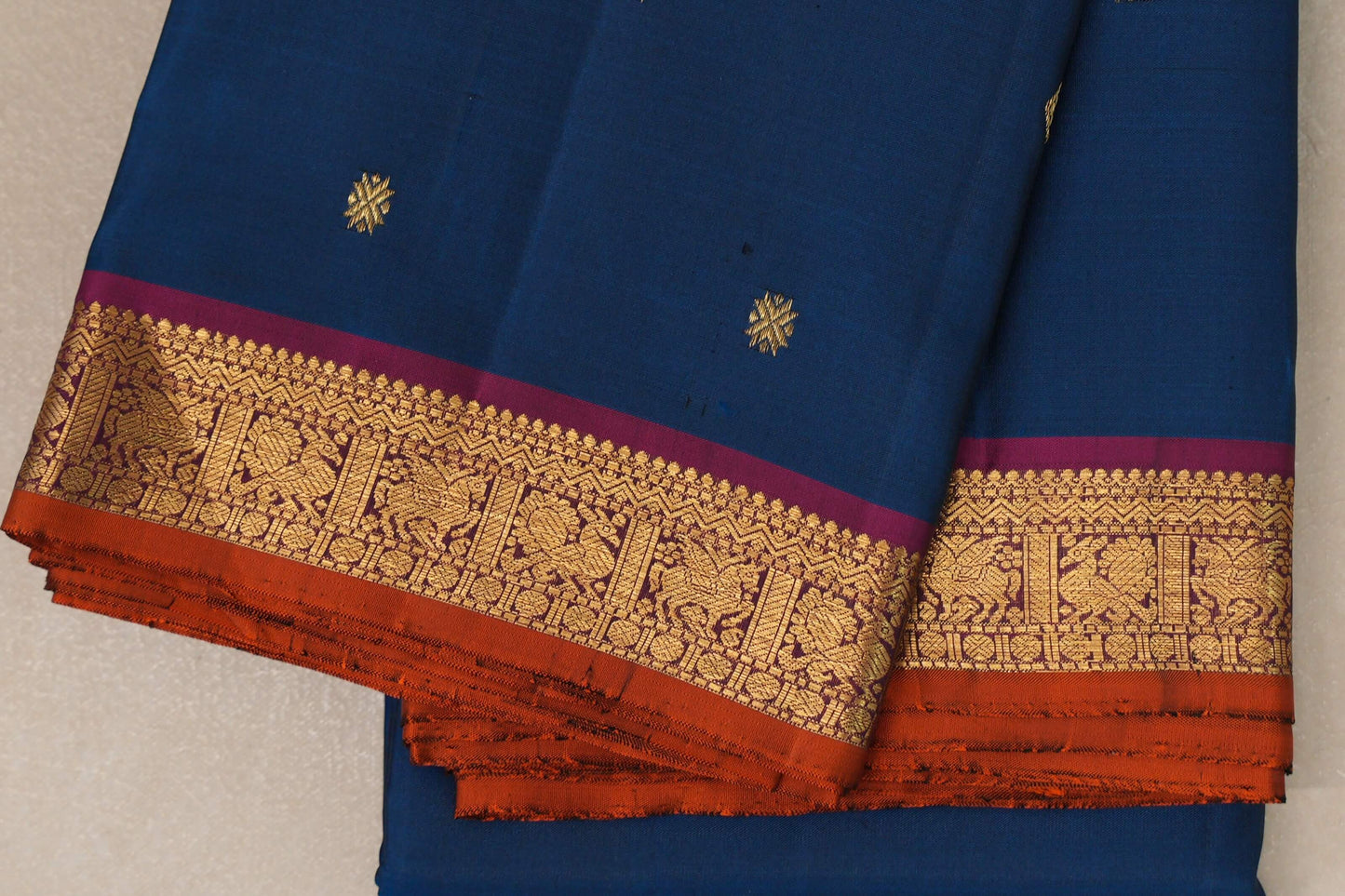 Deep Teal Blue Vintage Kanjivaram Silk Saree by Shreenivas Silk border