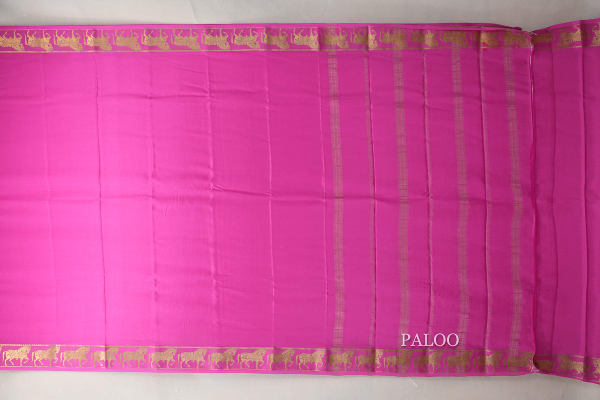 Bright Rani Pink Mysore Silk Saree paloo
