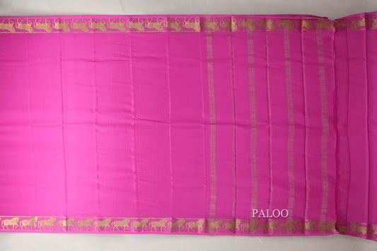 Bright Rani Pink Mysore Silk Saree paloo