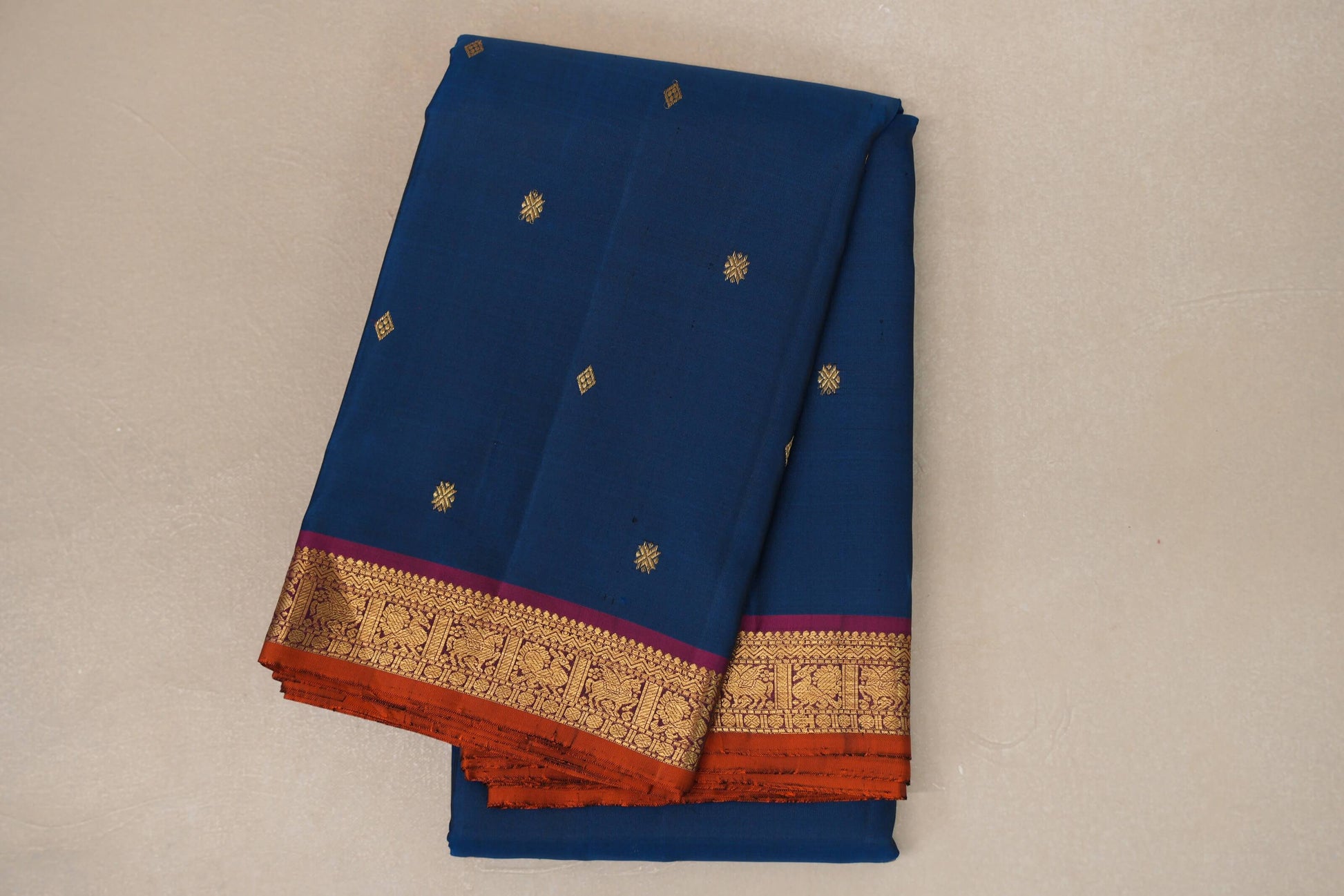 Deep Teal Blue Vintage Kanjivaram Silk Saree by Shreenivas Silk