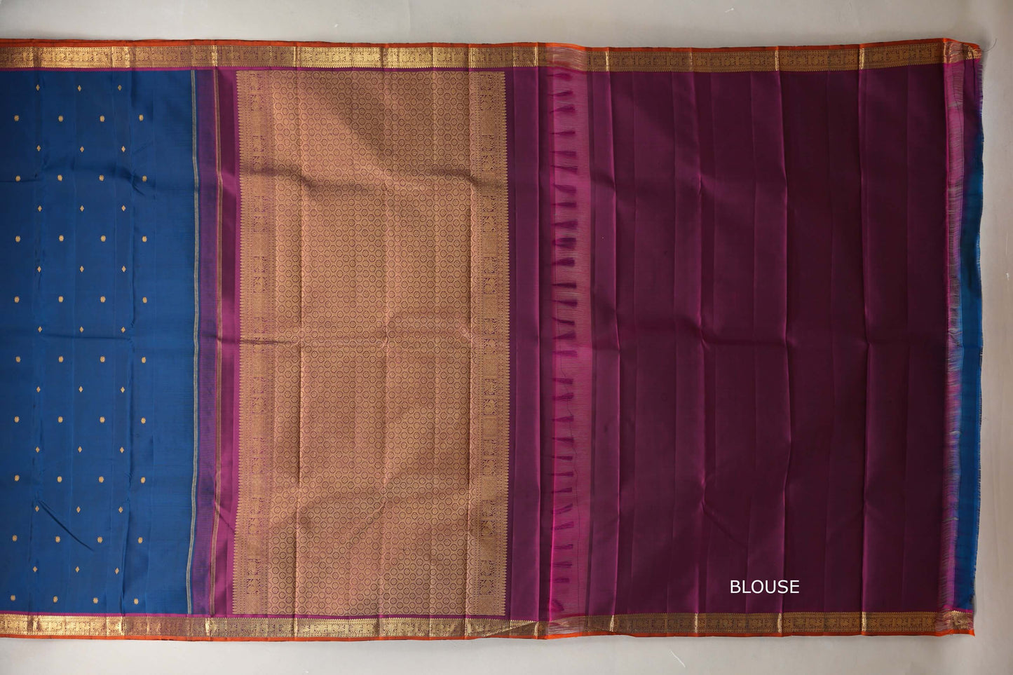 Deep Teal Blue Vintage Kanjivaram Silk Saree by Shreenivas Silk blouse
