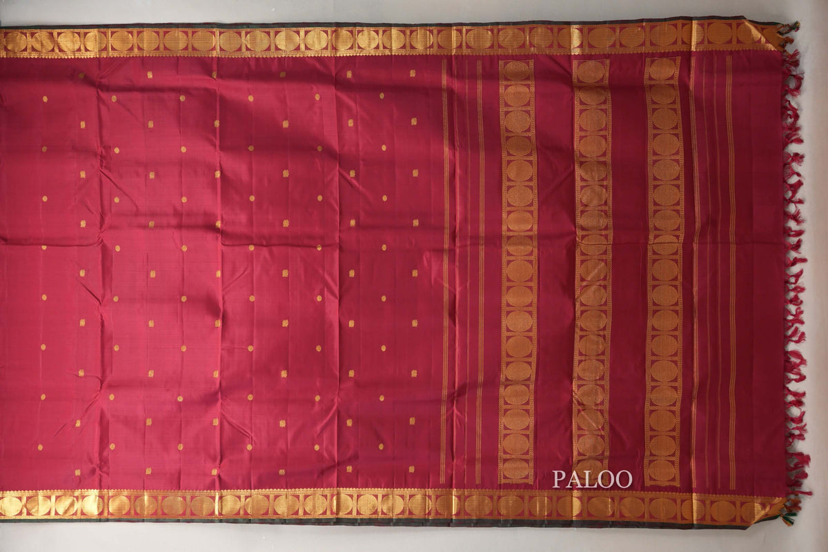 Reddish Maroon Ten Yards Silk Saree paloo