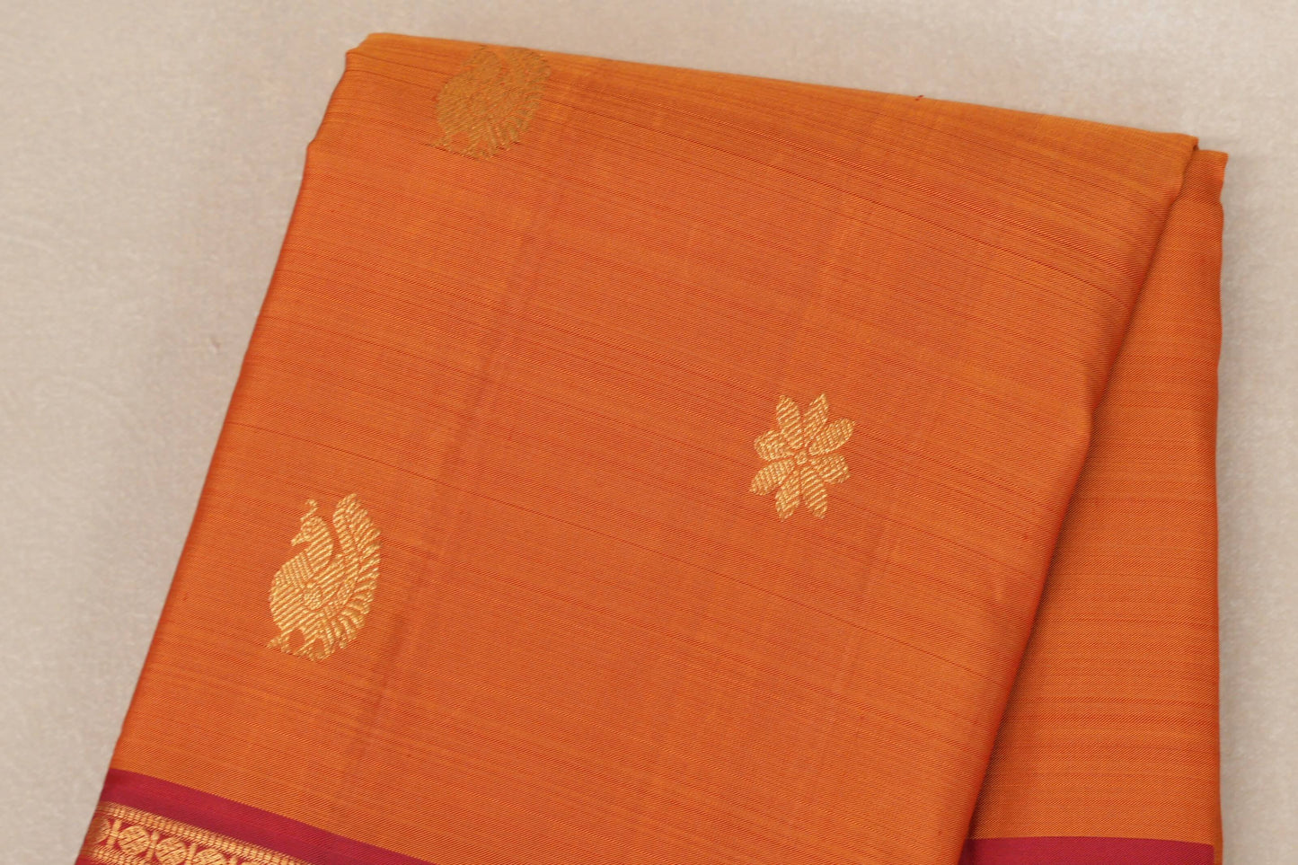 Bright Mango Orange Vintage Kanjivaram Silk Saree by Shreenivas Silks body