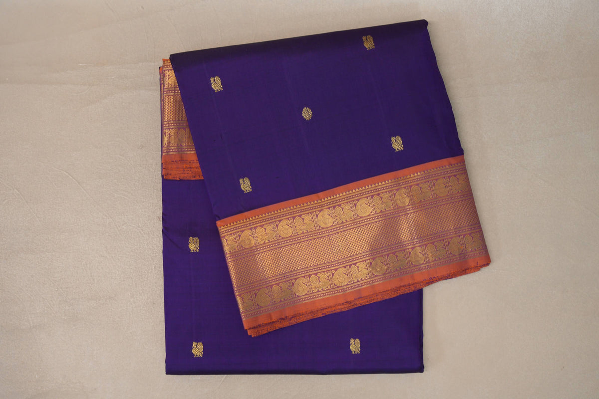Deep Violet with Burnt Orange Borders Ten Yards Silk Saree