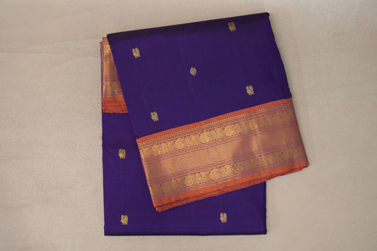 Deep Violet with Burnt Orange Borders Ten Yards Silk Saree