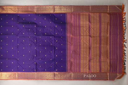 Deep Violet with Burnt Orange Borders Ten Yards Silk Saree paloo