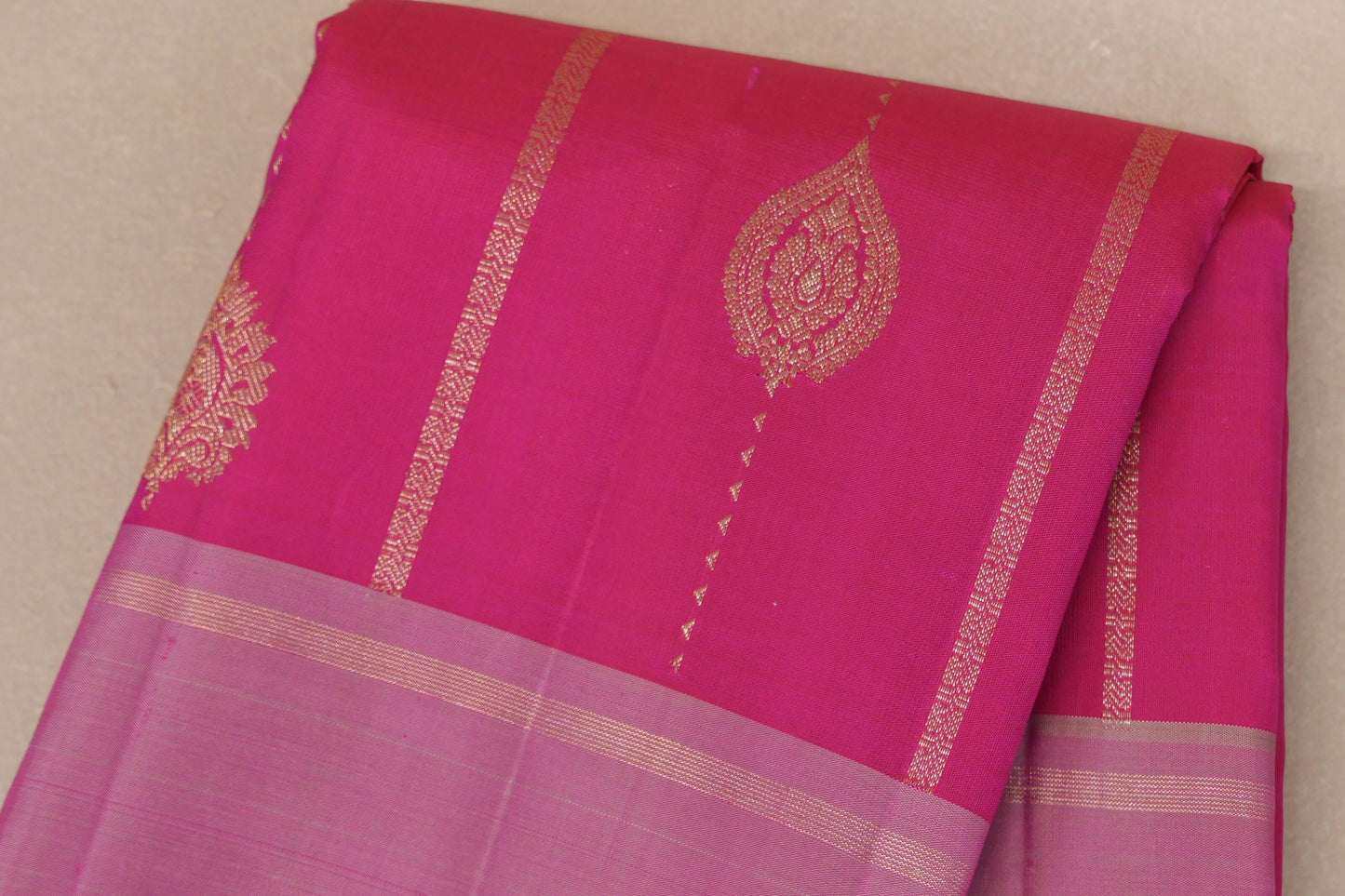 Bright Rani Pink with light baby pink border Vintage Kanjivaram Silk Saree SS8937
