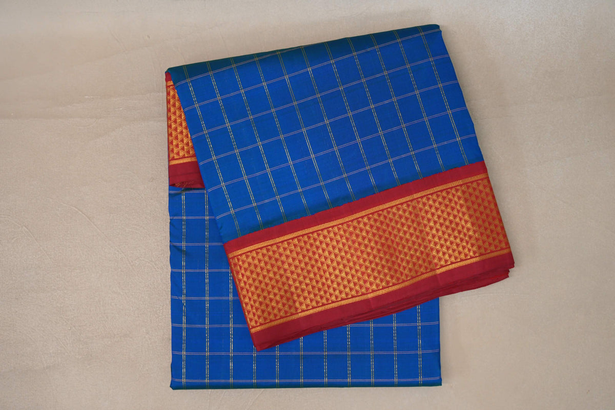Peacock Blue with Deep Maroon Ten Yards Silk Saree