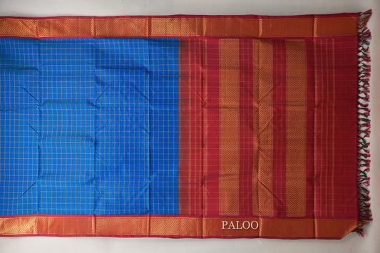 Peacock Blue with Deep Maroon Ten Yards Silk Saree paloo