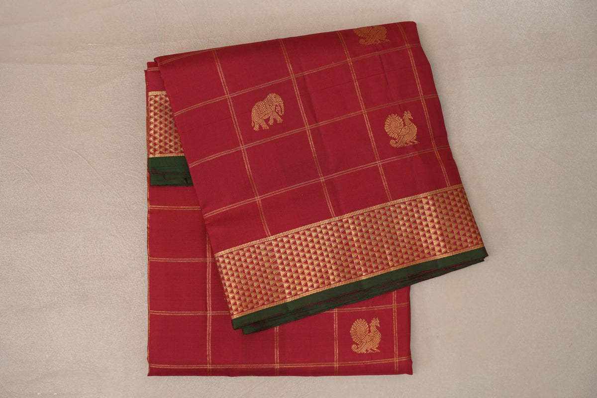 Deep Red Ten Yards Silk Saree