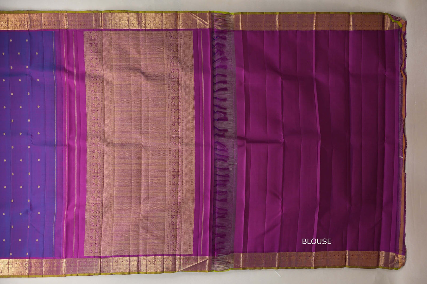Dual Tone of Violet and Blue Vintage Kanjivaram Silk Saree by Shreenivas Silks blouse