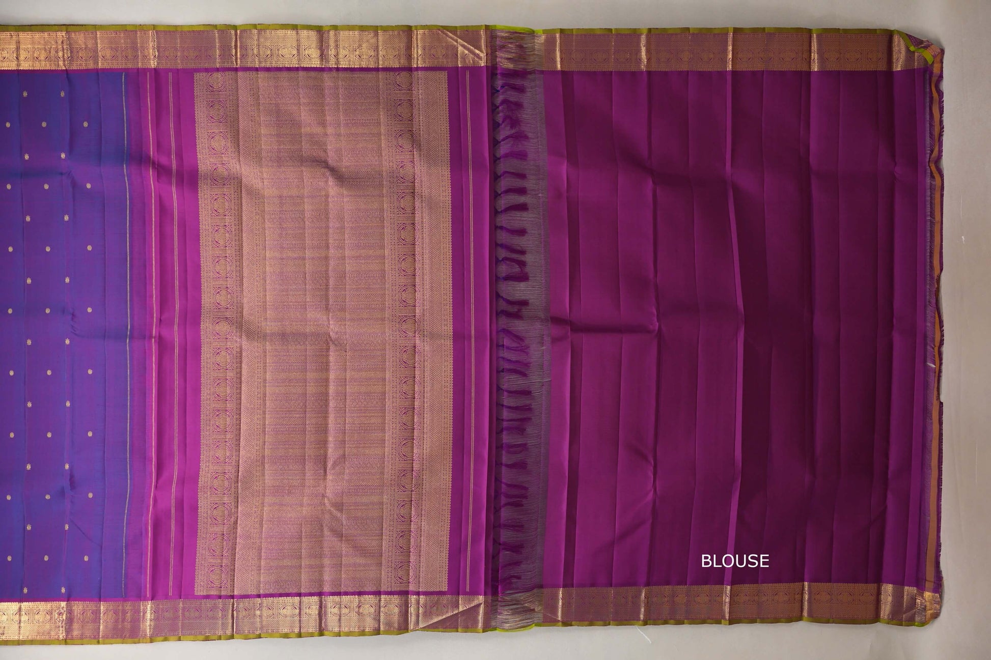 Dual Tone of Violet and Blue Vintage Kanjivaram Silk Saree by Shreenivas Silks blouse