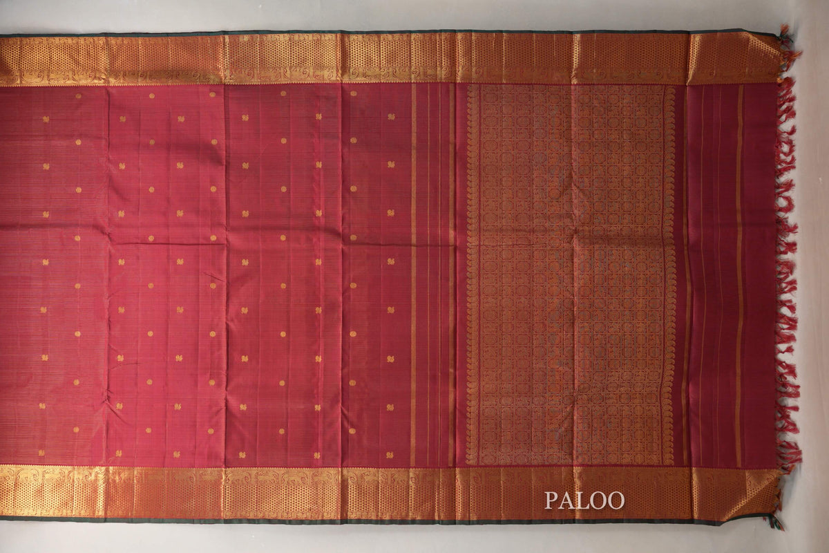 Deep Maroon Vaira Oosi Ten Yards Silk Saree paloo