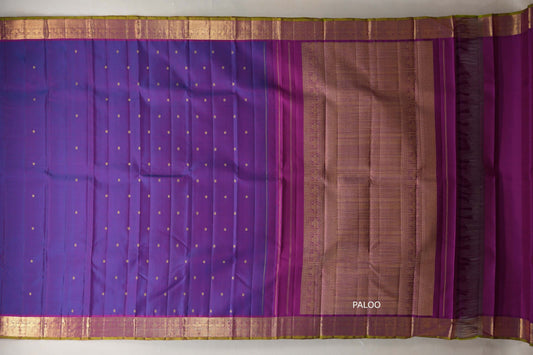 Dual Tone of Violet and Blue Vintage Kanjivaram Silk Saree by Shreenivas Silks paloo