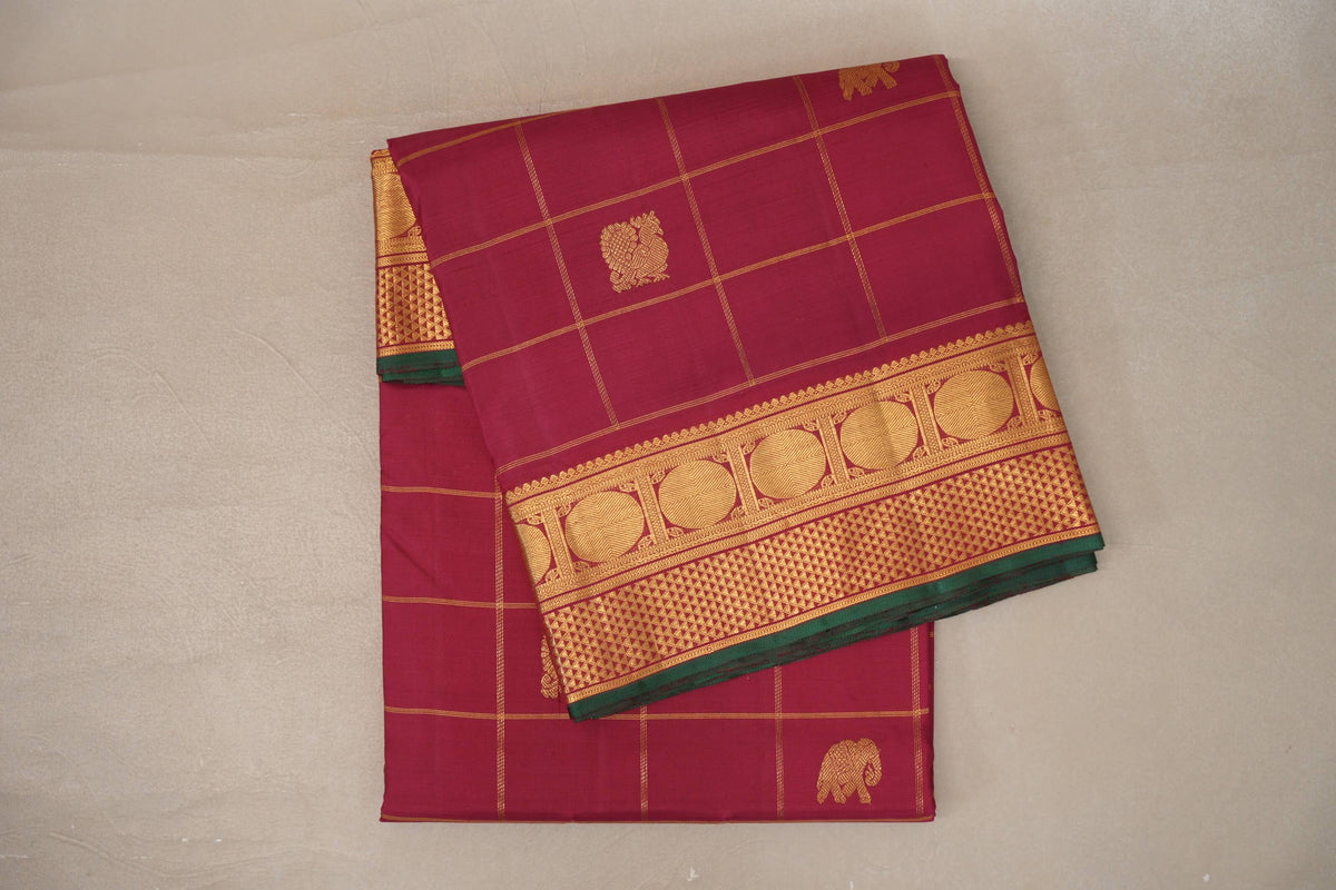 Reddish Pink Ten Yards Silk Saree